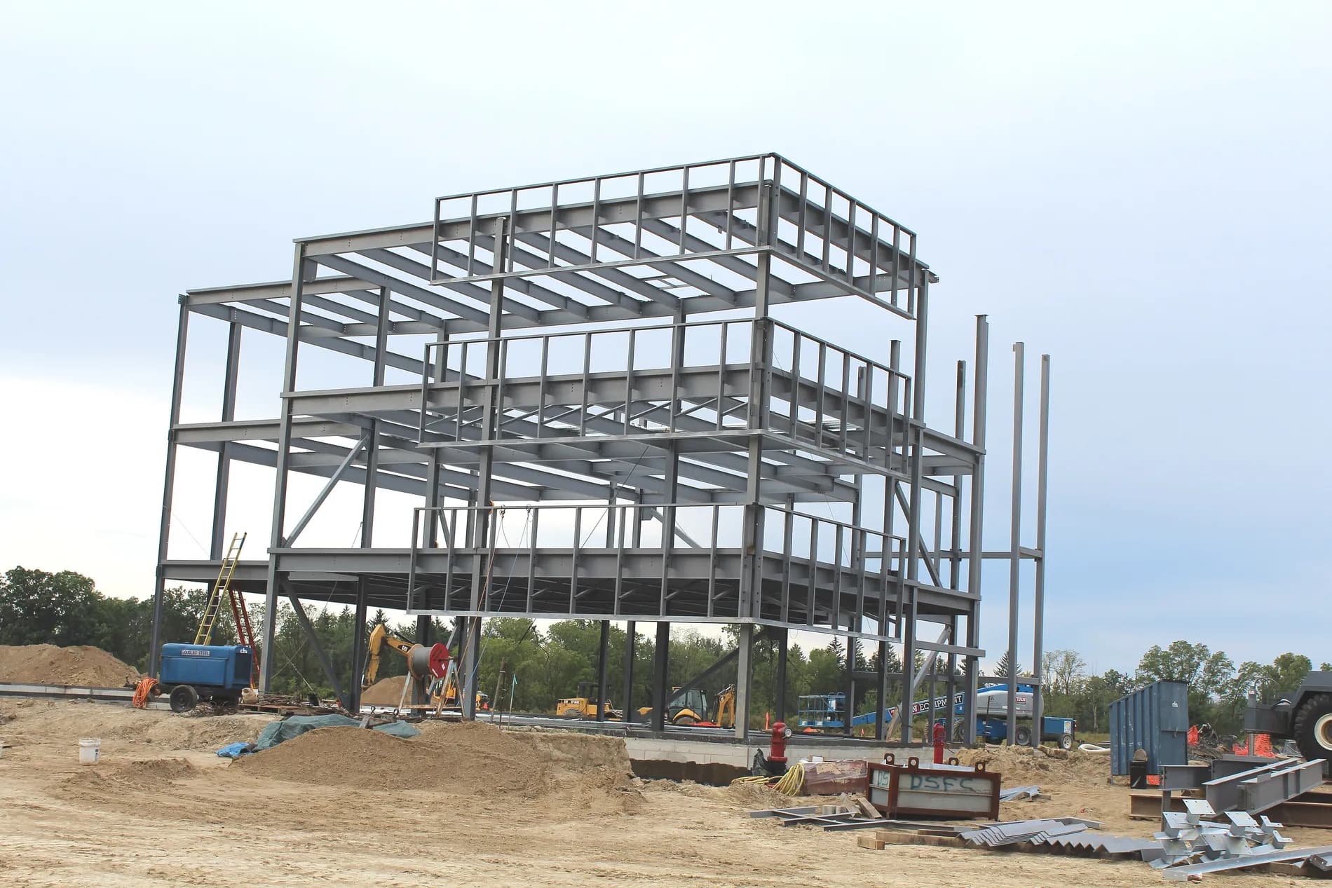 Multi-storey structural steel building frame under construction