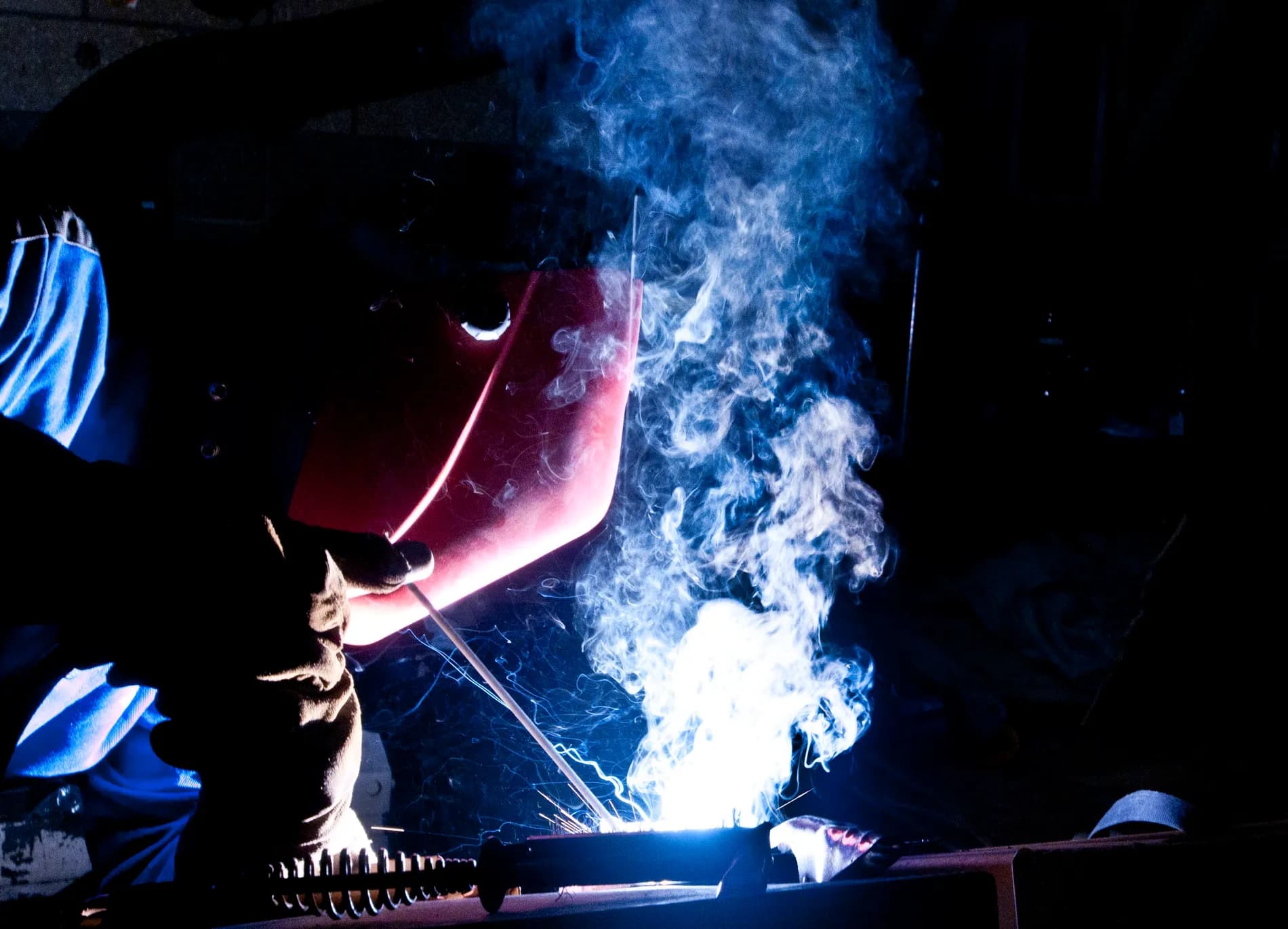 Welding arc and sparks during steel fabrication